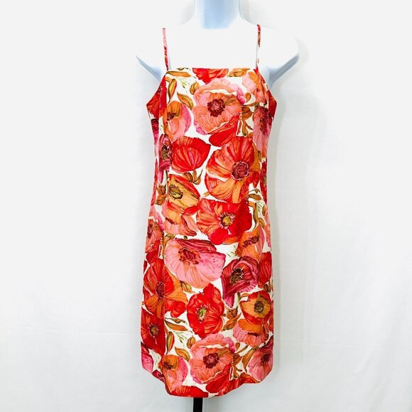 Ann Taylor Floral Print Silk Dress Spaghetti Strap Back Zip Lined Summer Wedding - Picture 1 of 10